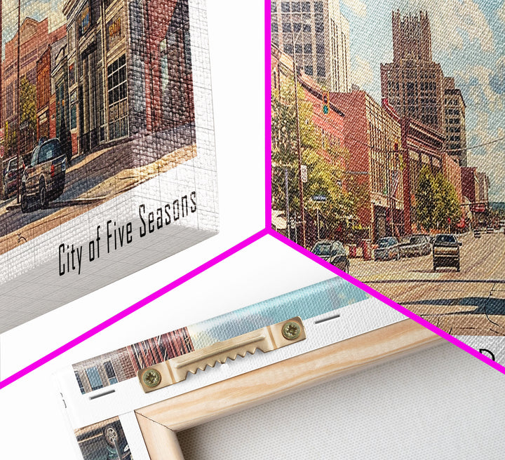 Cedar Rapids Iowa Panoramic Watercolor Painting Framed Canvas Print, Travel Poster Art, Home Decor, Iowa Cityscape, Living Room Decoration, Office Wall Art, Gift for Iowans