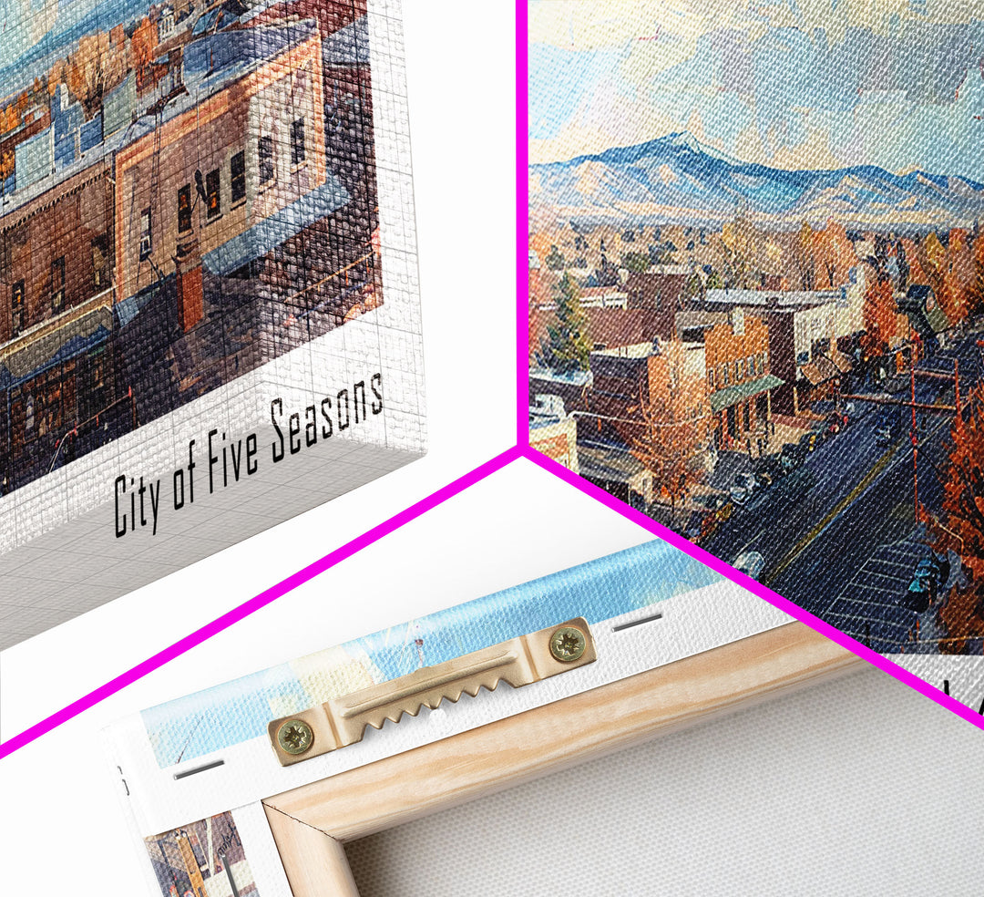 Centennial Colorado Panoramic Watercolor Painting Framed Canvas Print, Travel Poster Art, Home Decor, Mountain Cityscape, Bedroom Wall Art, Office Decoration, Unique Travel Gift