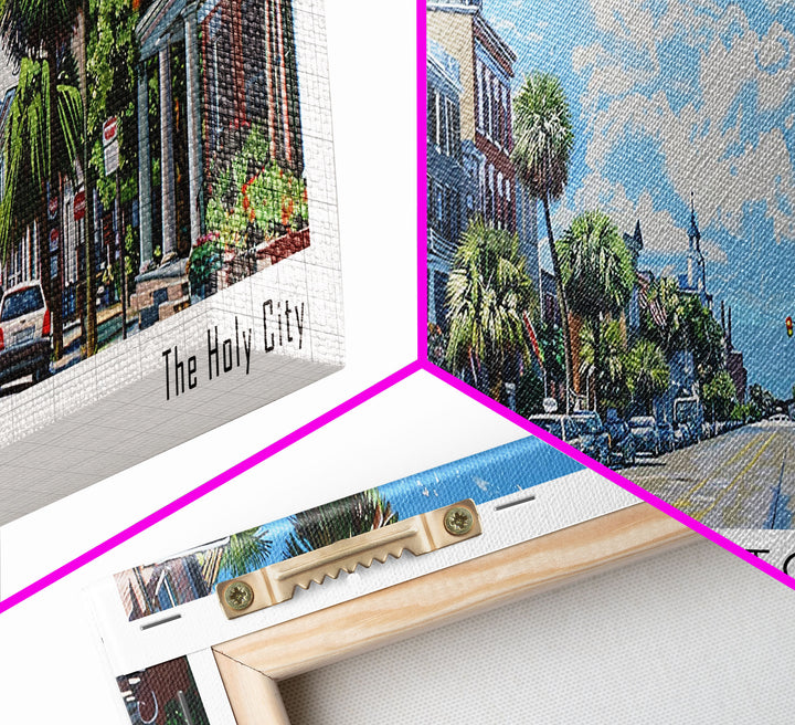 Charleston South Carolina Panoramic Watercolor Painting Framed Canvas Print, Travel Poster Art, Coastal Cityscape, Living Room Decor, Wall Hanging, Office Art, Southern Charm Gift
