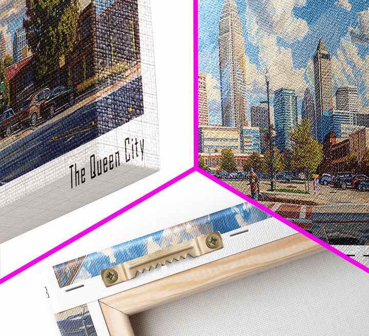 Charlotte North Carolina Panoramic Watercolor Painting Framed Canvas Print, Travel Poster Art, Urban Cityscape, Living Room Decor, Wall Art, Office Decoration, North Carolina Gift