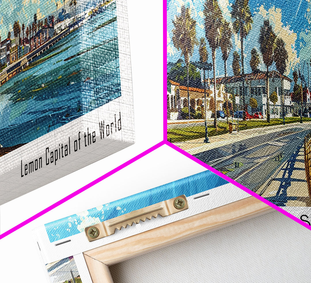 Chula Vista California Panoramic Watercolor Painting Framed Canvas Print, Travel Poster Art, Coastal View, Home Decor, Wall Hanging, Office Art, Gift for Coastal Lovers