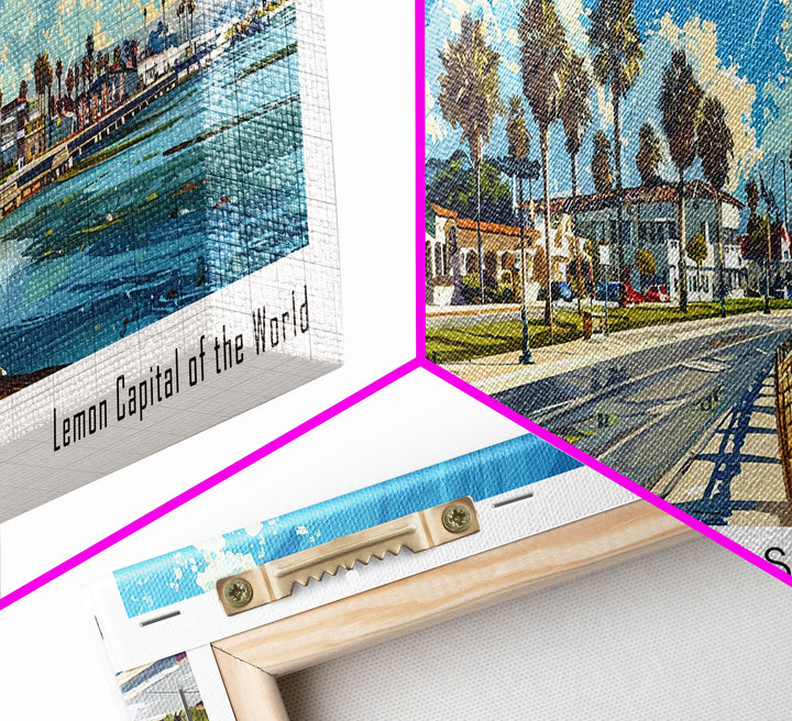 Chula Vista California Panoramic Watercolor Painting Framed Canvas Print, Travel Poster Art, Coastal View, Home Decor, Wall Hanging, Office Art, Gift for Coastal Lovers