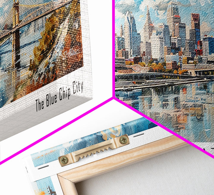 Cincinnati Ohio Panoramic Watercolor Painting Framed Canvas Print, Travel Poster Art, Urban Cityscape, Home Decor, Living Room Wall Art, Office Decoration, Gift for Ohioans