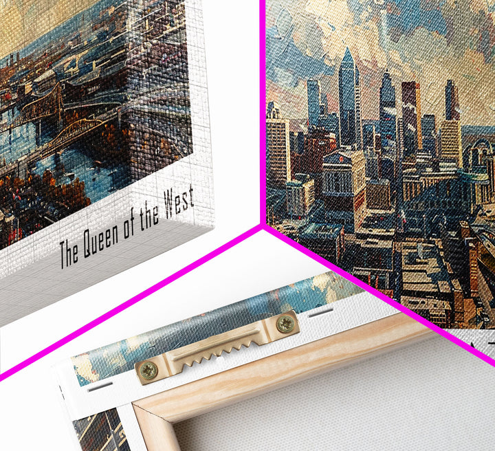 Cincinnati Ohio Panoramic Watercolor Painting Framed Canvas Print, Travel Poster Art, Urban Landscape, Bedroom Wall Art, Living Room Decoration, Office Wall Art, Ohio-Themed Gift