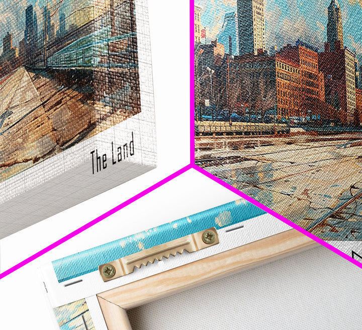 Cleveland Ohio Panoramic Watercolor Painting Framed Canvas Print, Travel Poster Art, Urban Cityscape, Home Decor, Living Room Wall Art, Office Decoration, Gift for Ohioans