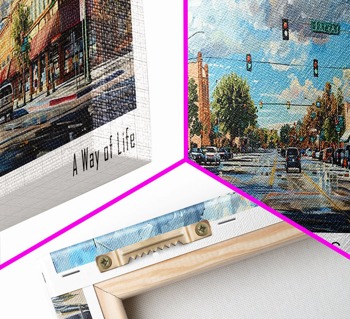 Clovis California Panoramic Watercolor Painting Framed Canvas Print, Travel Poster Art, Picturesque Landscape, Home Decor, Living Room Wall Art, Office Decoration, Unique Travel Gift