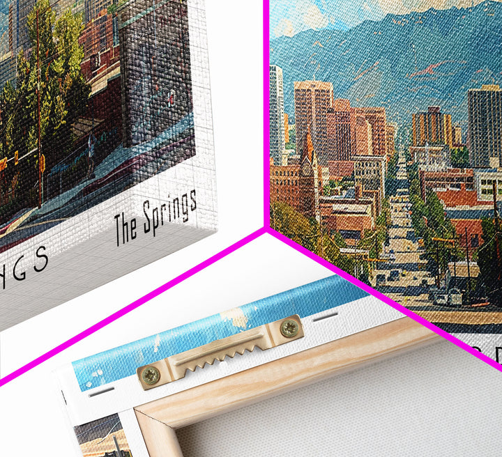 Colorado Springs Colorado Panoramic Watercolor Painting Framed Canvas Print, Travel Poster Art, Mountain Landscape, Home Decor, Bedroom Wall Art, Office Decoration, Colorado-Themed Gift