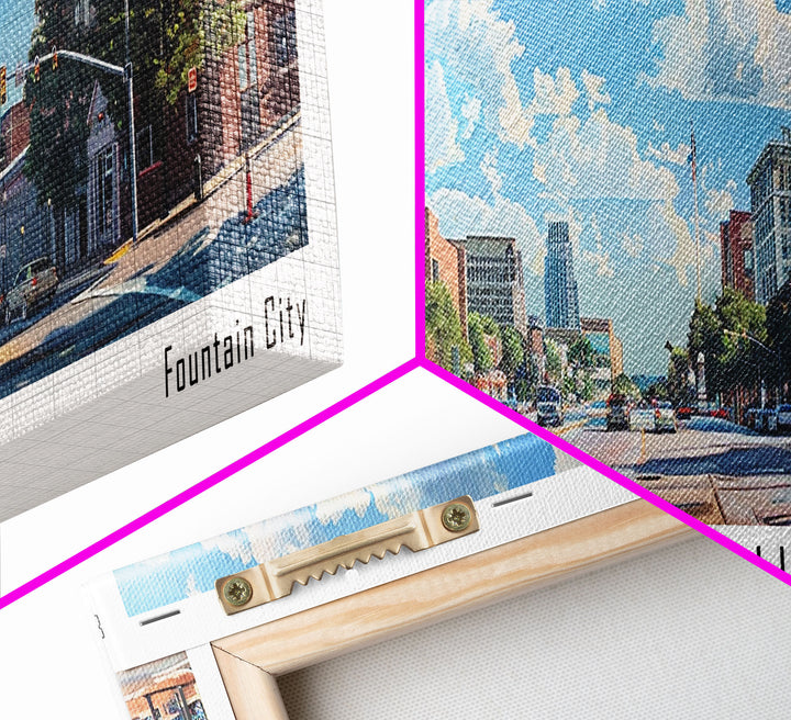 Columbus Georgia Panoramic Watercolor Painting Framed Canvas Print, Travel Poster Art, Picturesque Landscape, Home Decor, Living Room Wall Art, Office Decoration, Unique Travel Gift