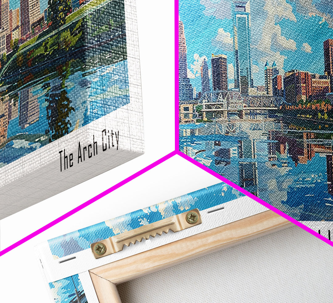 Columbus Ohio Panoramic Watercolor Painting Framed Canvas Print, Travel Poster Art, Urban Cityscape, Home Decor, Living Room Wall Art, Office Decoration, Gift for Ohioans