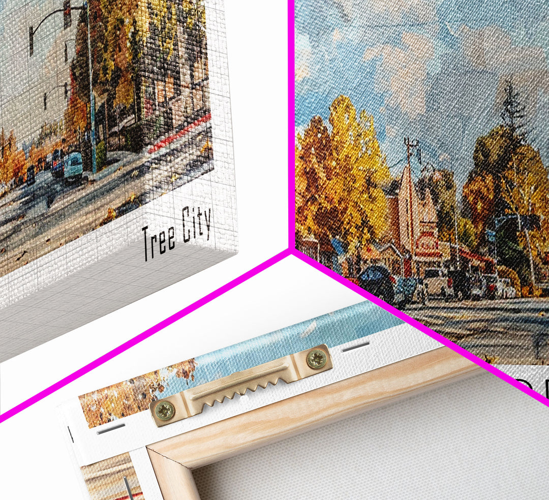 Concord California Panoramic Watercolor Painting Framed Canvas Print, Travel Poster Art, Urban Landscape, Bedroom Wall Art, Living Room Decoration, Office Wall Art, California-Themed Gift