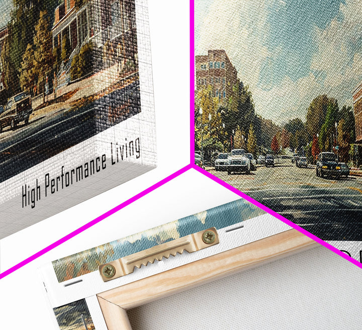 Concord North Carolina Panoramic Watercolor Painting Framed Canvas Print, Travel Poster Art, Urban Cityscape, Living Room Decor, Wall Hanging, Office Art, Southern Charm Gift