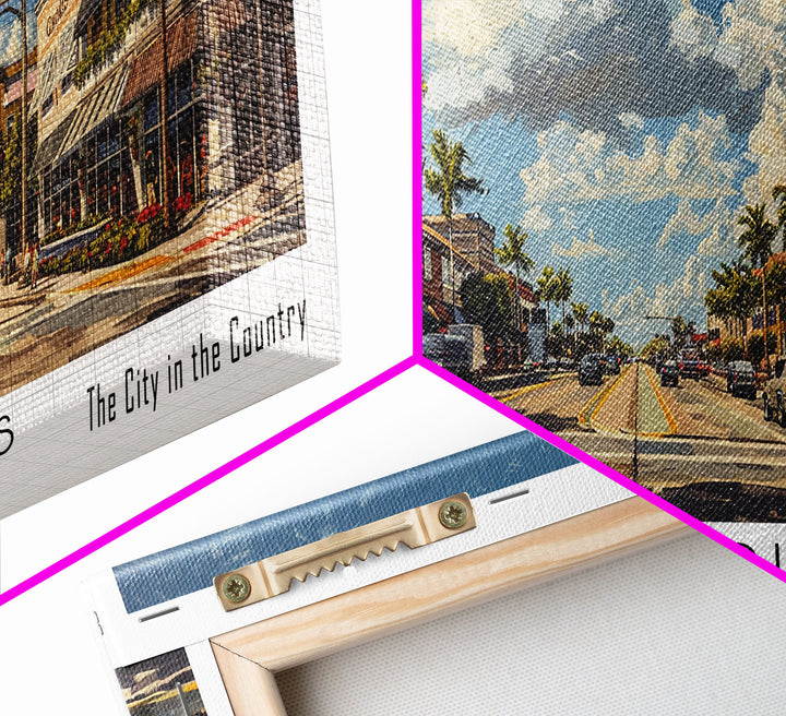 Coral Springs Florida Panoramic Watercolor Painting Framed Canvas Print, Travel Poster Art, Scenic Coastal View, Bedroom Wall Art, Living Room Decoration, Office Wall Art, Florida-Themed Gift