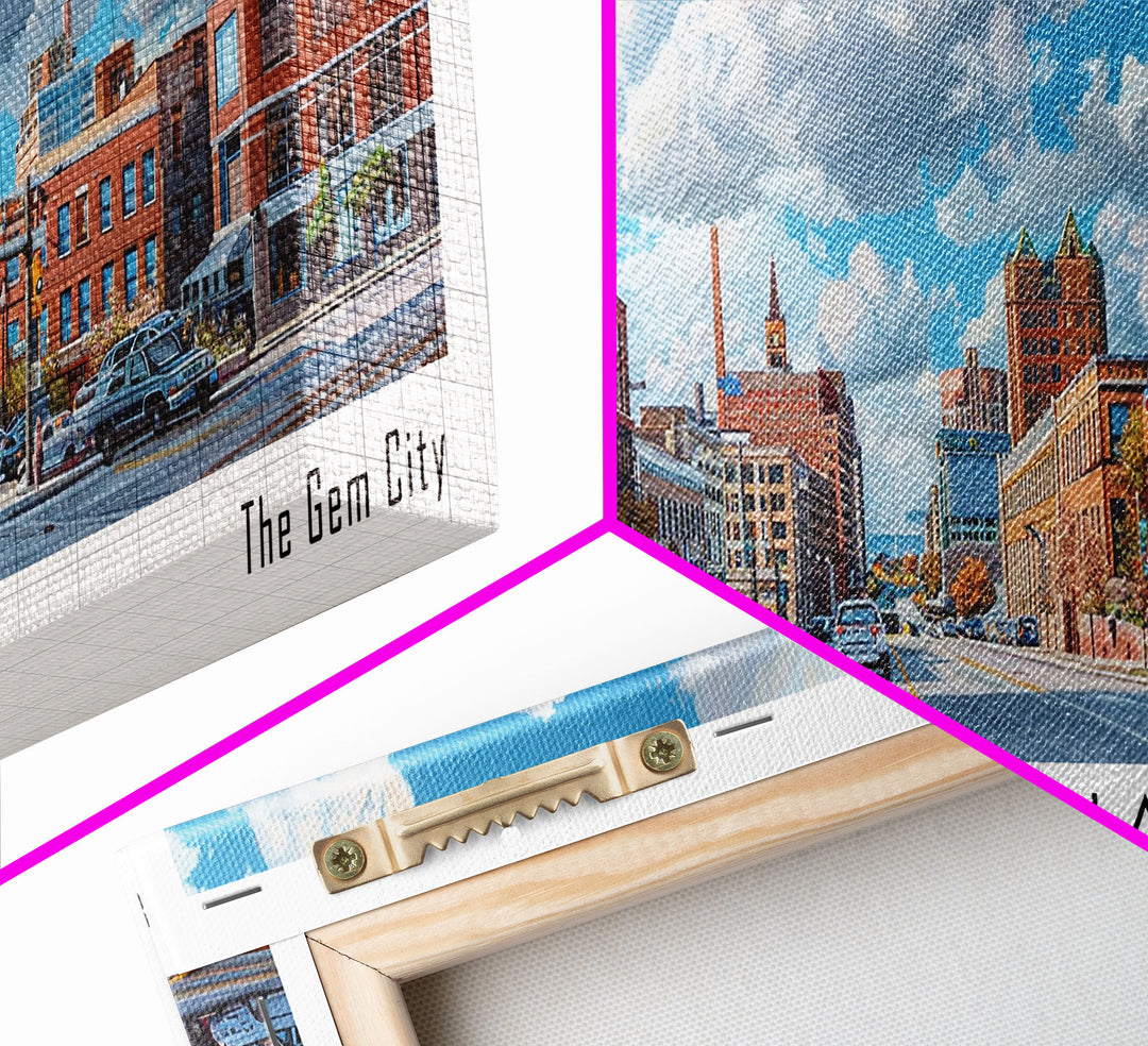 Daytona Ohio Panoramic Watercolor Painting, Scenic Framed Canvas Print, Urban Wall Art for Office, Travel Poster, Home Decor, City Gift Idea