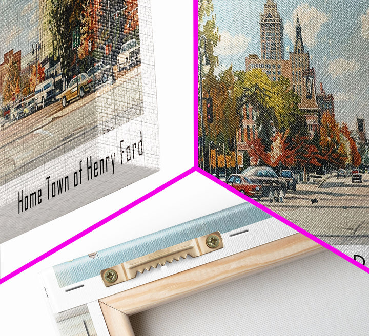 Dearborn Michigan Panoramic Watercolor Painting, Scenic Framed Canvas Print, Urban Wall Art for Living Room, Travel Decor, City Print, Gift Idea