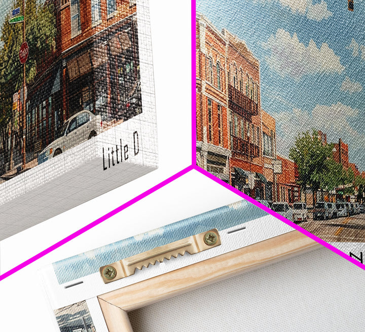 Denton Texas Panoramic Watercolor Painting, Scenic Framed Canvas Print, Urban Wall Art for Living Room, Travel Decor, City Print, Gift Idea