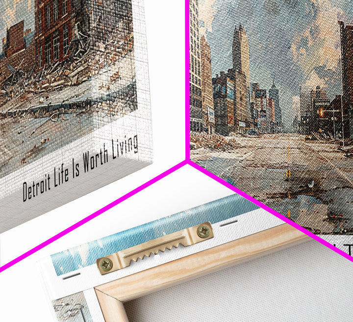 Detroit Michigan Panoramic Watercolor Painting, Scenic Framed Canvas Print, Urban Wall Art for Living Room, Travel Poster, Home Decor, City Gift Idea