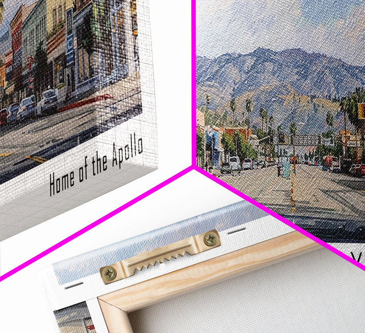Downey California Panoramic Watercolor Painting, Scenic Framed Canvas Print, Urban Wall Art for Office, Travel Decor, City Print, Gift Idea