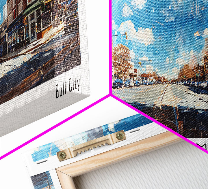 Durham North Carolina Panoramic Watercolor Painting, Scenic Framed Canvas Print, Urban Wall Art for Living Room, Travel Decor, City Print, Gift Idea