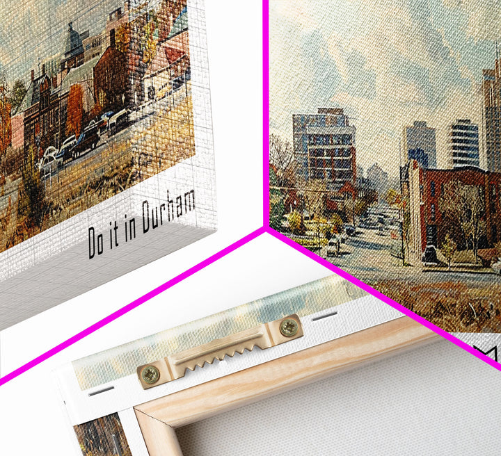Durham North Carolina Panoramic Watercolor Painting, Scenic Framed Canvas Print, Urban Wall Art for Living Room, Travel Decor, City Print, Gift Idea