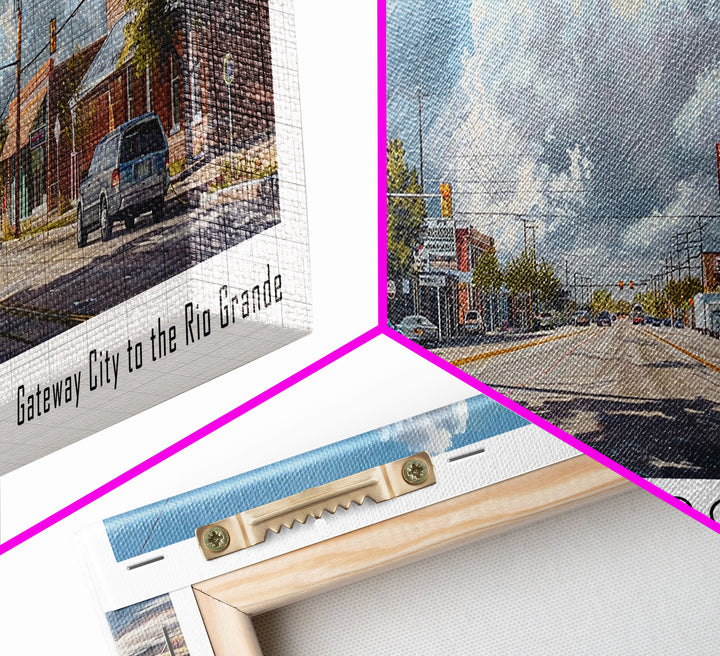 Edinburg Texas Panoramic Watercolor Painting, Scenic Framed Canvas Print, Urban Wall Art for Office, Travel Poster, Home Decor, City Gift Idea