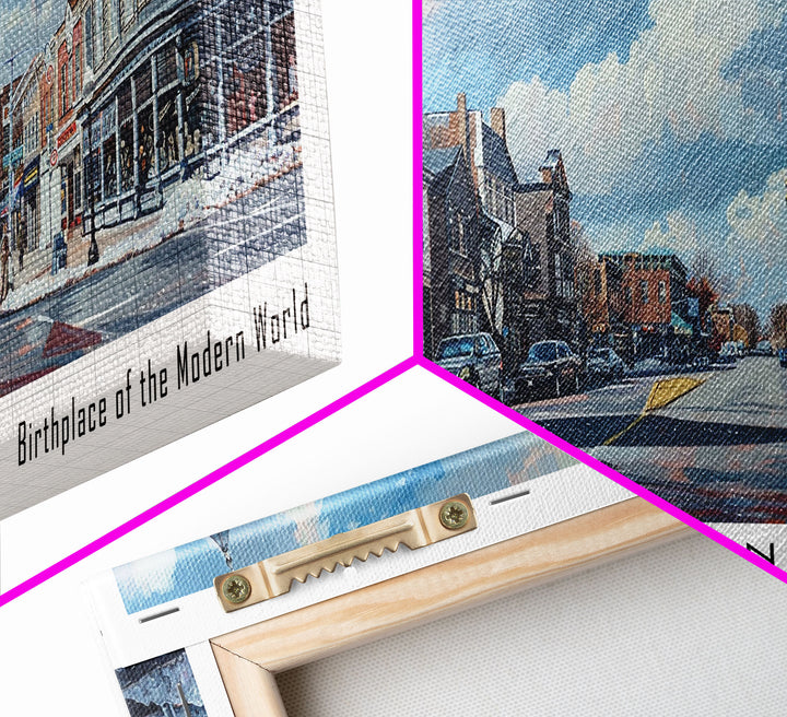 Edison New Jersey Panoramic Watercolor Painting, Scenic Framed Canvas Print, Urban Wall Art for Living Room, Travel Poster, Home Decor, City Gift Idea
