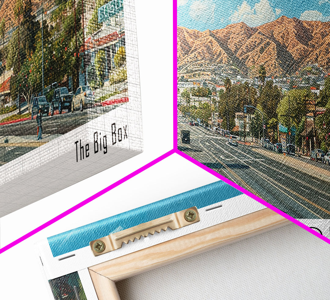 El Cajon California Panoramic Watercolor Painting, Scenic Framed Canvas Print, Urban Wall Art for Office, Travel Decor, City Print, Gift Idea