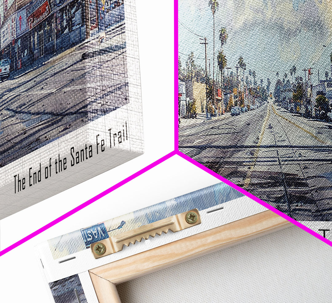 El Monte California Panoramic Watercolor Painting, Scenic Framed Canvas Print, Urban Wall Art for Office, Travel Decor, City Print, Gift Idea