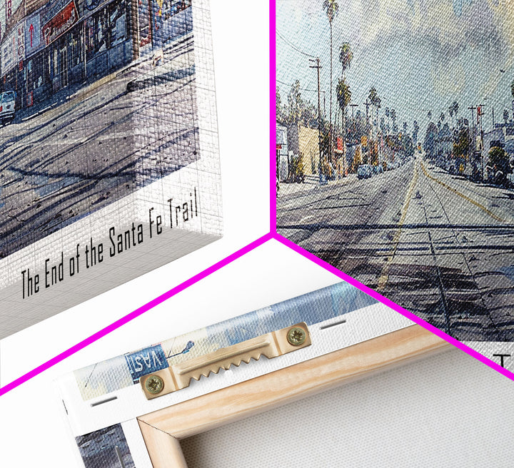 El Monte California Panoramic Watercolor Painting, Scenic Framed Canvas Print, Urban Wall Art for Office, Travel Decor, City Print, Gift Idea