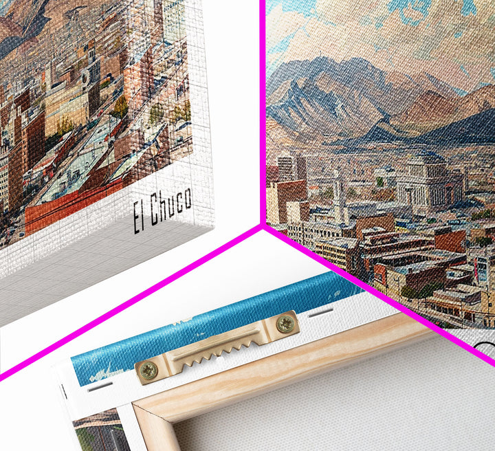 El Paso Texas Panoramic Watercolor Painting, Scenic Framed Canvas Print, Urban Wall Art for Living Room, Travel Decor, City Print, Gift Idea