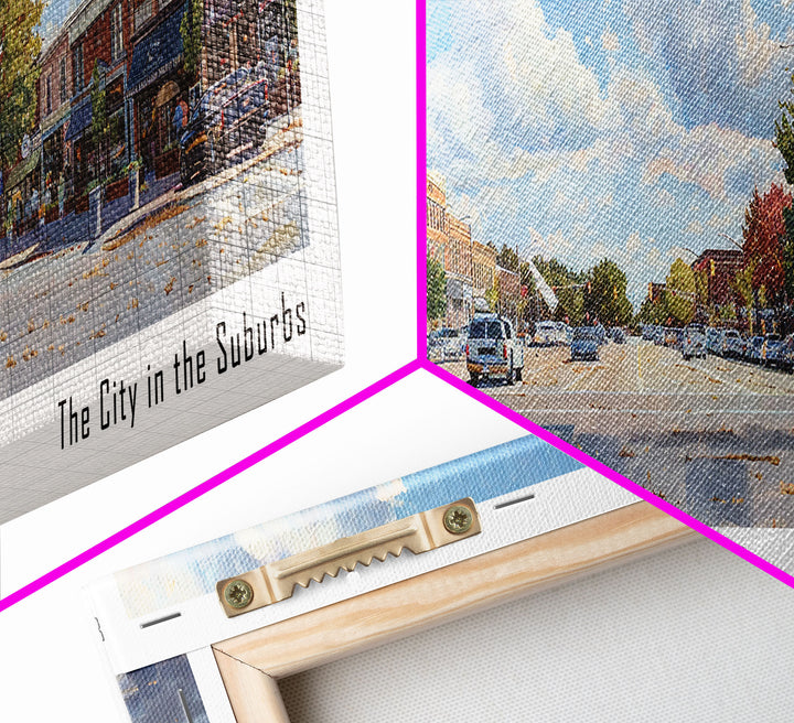 Elgin Illinois Panoramic Watercolor Painting, Scenic Framed Canvas Print, Urban Wall Art for Living Room, Travel Poster, Home Decor, City Gift Idea