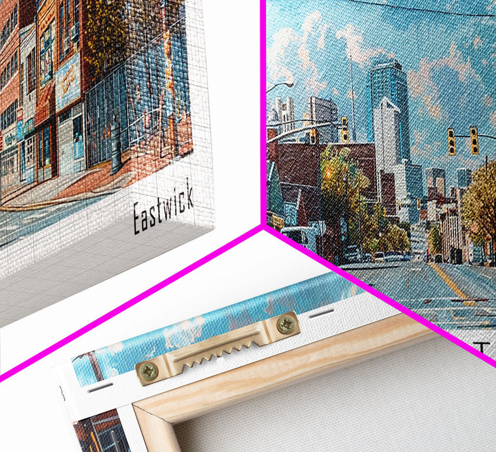 Elizabeth New Jersey Panoramic Watercolor Painting, Scenic Framed Canvas Print, Urban Wall Art for Office, Travel Decor, City Print, Gift Idea