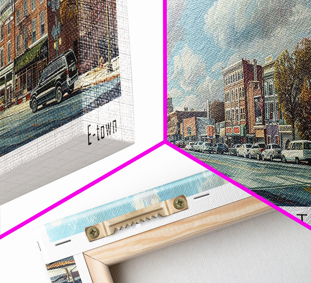 Elizabeth New Jersey Panoramic Watercolor Painting, Scenic Framed Canvas Print, Urban Wall Art for Office, Travel Decor, City Print, Gift Idea