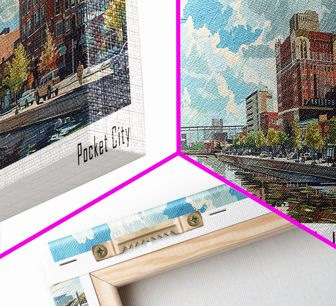 Evansville Indiana Panoramic Watercolor Painting, Scenic Framed Canvas Print, Urban Wall Art for Living Room, Travel Poster, Home Decor, City Gift Idea