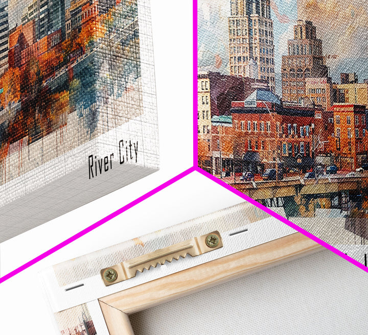 Evansville Indiana Panoramic Watercolor Painting, Scenic Framed Canvas Print, Urban Wall Art for Living Room, Travel Poster, Home Decor, City Gift Idea