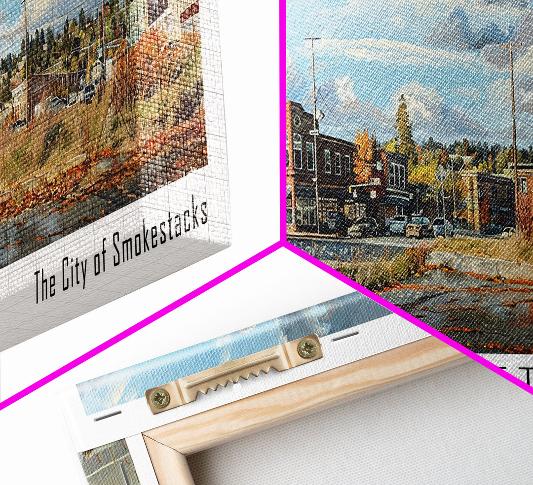 Everett Washington Panoramic Watercolor Painting, Scenic Framed Canvas Print, Urban Wall Art for Office, Travel Decor, City Print, Gift Idea