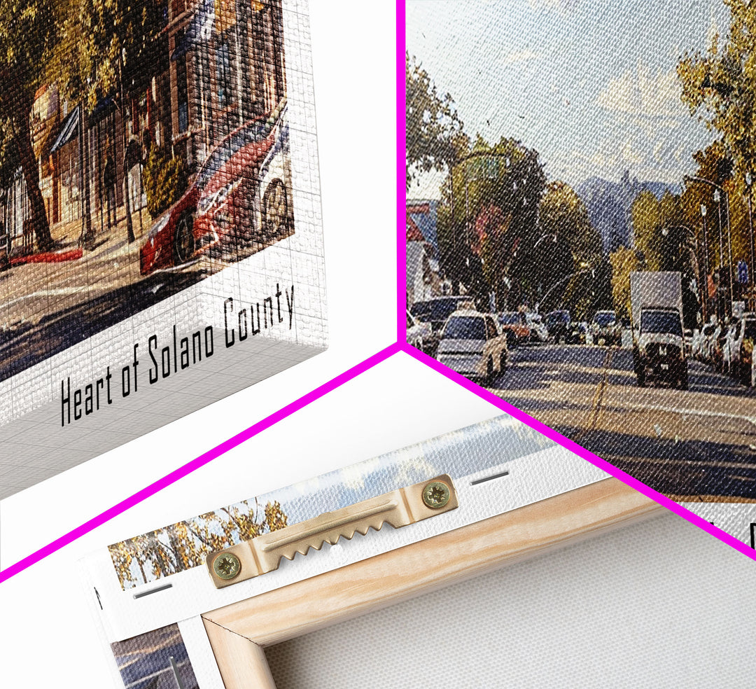 Fairfield California Panoramic Watercolor Painting, Scenic Framed Canvas Print, Urban Wall Art for Living Room, Travel Poster, Home Decor, City Gift Idea