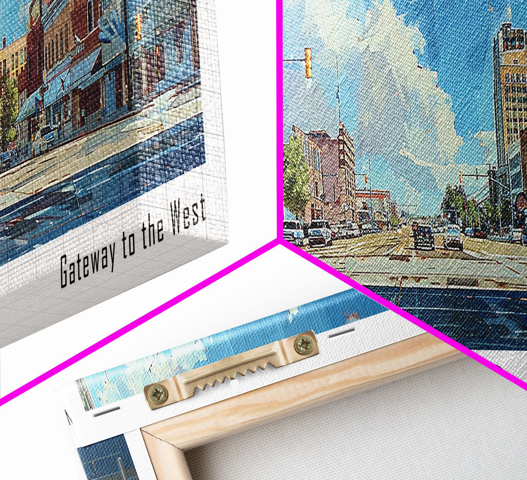 Fargo North Carolina Panoramic Watercolor Painting, Scenic Framed Canvas Print, Urban Wall Art for Office, Travel Decor, City Print, Gift Idea