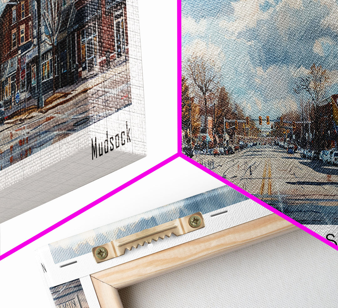 Fishers Indiana Panoramic Watercolor Painting, Scenic Framed Canvas Print, Urban Wall Art for Office, Travel Decor, City Print, Gift Idea