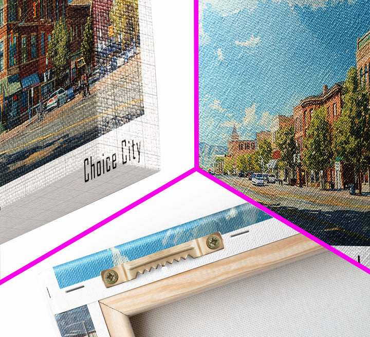 Fort Collins Colorado Panoramic Watercolor Painting, Scenic Framed Canvas Print, Urban Wall Art for Office, Travel Decor, City Print, Gift Idea