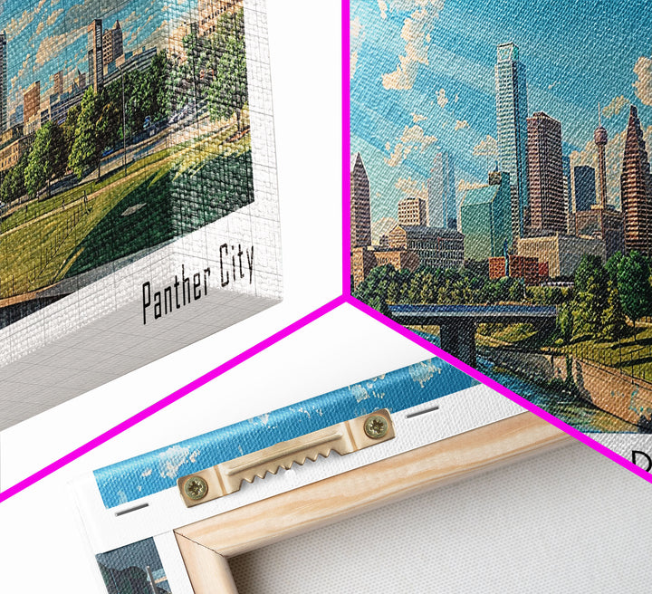 Fort Worth Texas Panoramic Watercolor Painting, Urban Framed Canvas Print, Cityscape Wall Art for Living Room, Travel Decor, Office Art, Gift Idea
