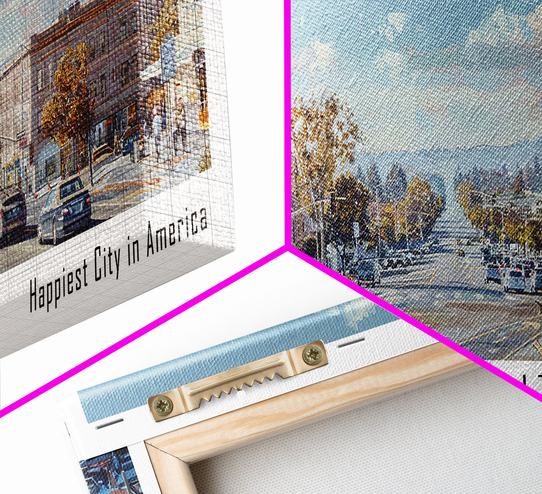 Fremont California Panoramic Watercolor Painting, Scenic Framed Canvas Print, Urban Wall Art for Office, Travel Poster, Home Decor, City Gift Idea
