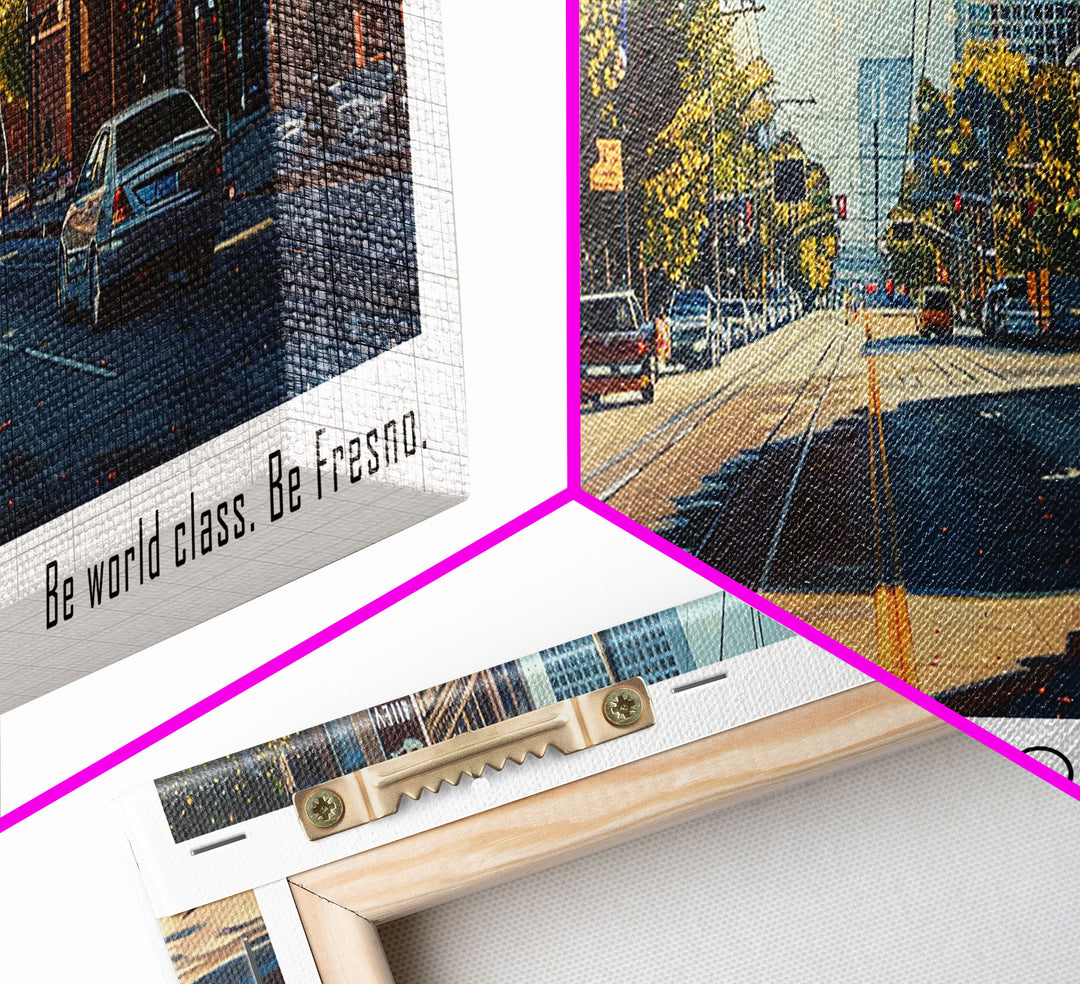 Fresno California Panoramic Watercolor Painting, Scenic Framed Canvas Print, Urban Wall Art for Living Room, Travel Decor, City Print, Gift Idea