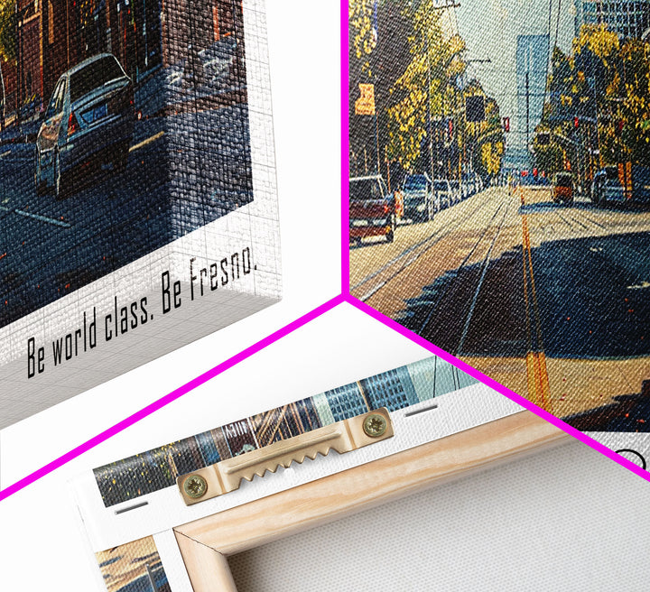 Fresno California Panoramic Watercolor Painting, Scenic Framed Canvas Print, Urban Wall Art for Living Room, Travel Decor, City Print, Gift Idea