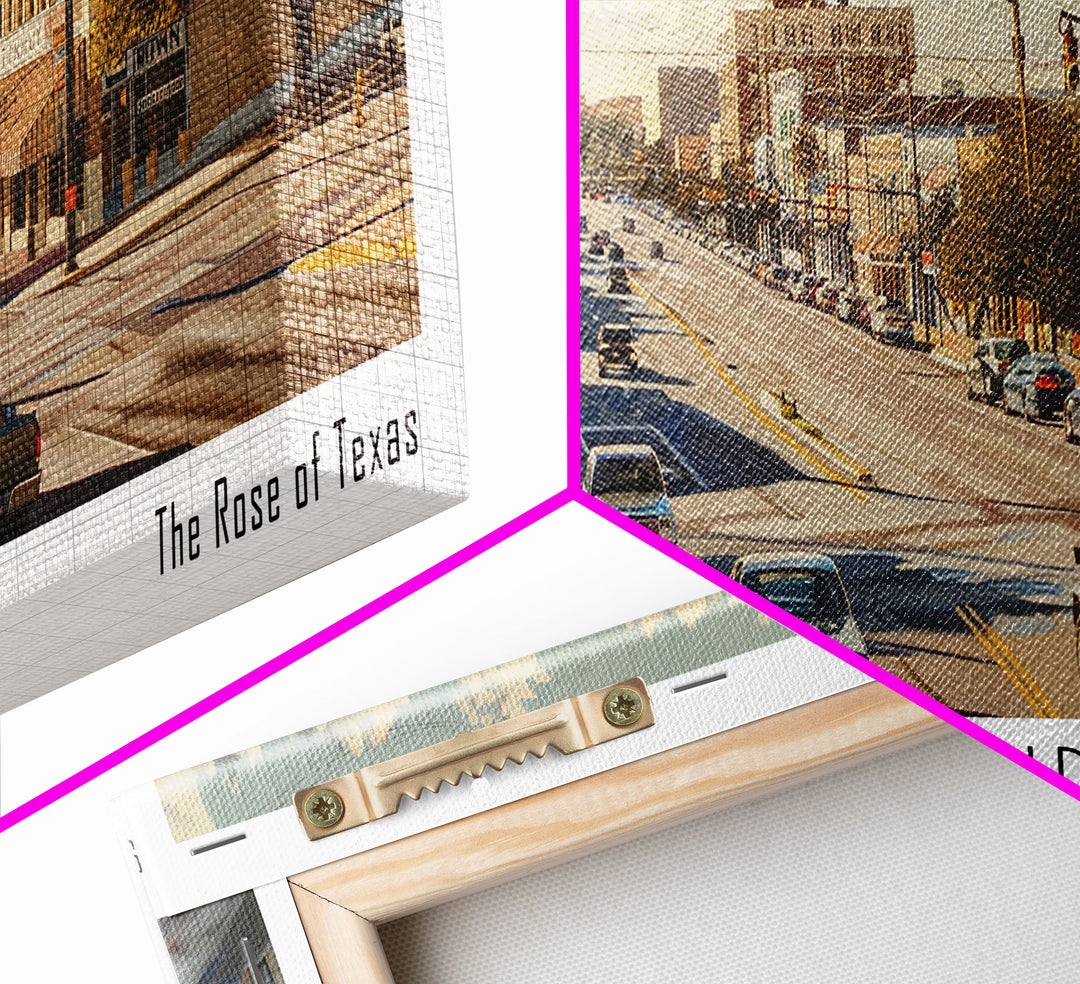 Garland Texas Panoramic Watercolor Painting, Urban Framed Canvas Print, Cityscape Wall Art for Living Room, Travel Decor, Home Gift Idea