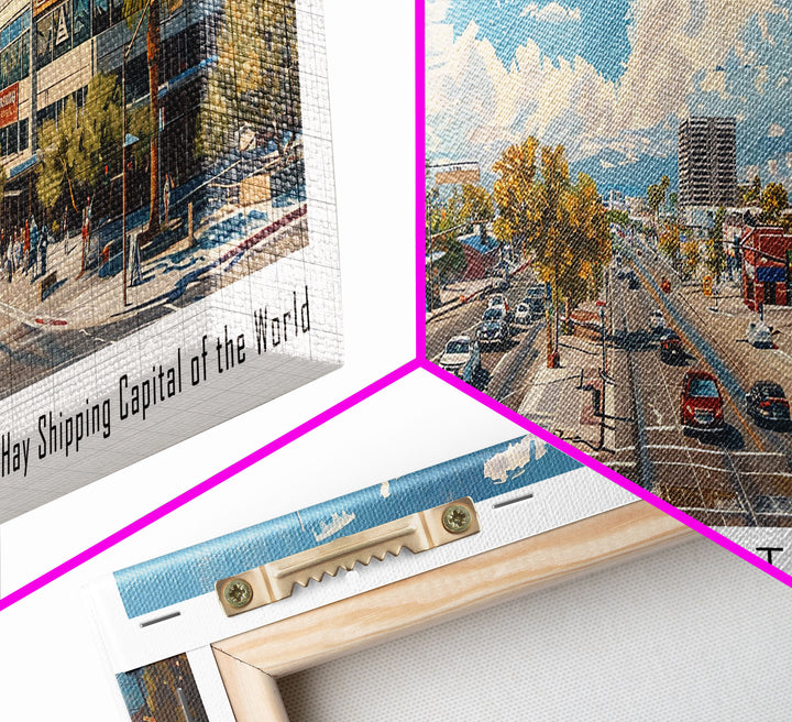 Gilbert Arizona Panoramic Watercolor Painting, Urban Framed Canvas Print, Cityscape Wall Art for Office, Travel Decor, Home Gift Idea