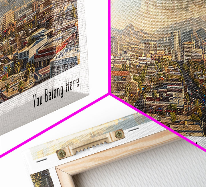 Glendale Arizona Panoramic Watercolor Painting, Urban Framed Canvas Print, Cityscape Wall Art for Living Room, Travel Poster, Home Decor, City Gift Idea