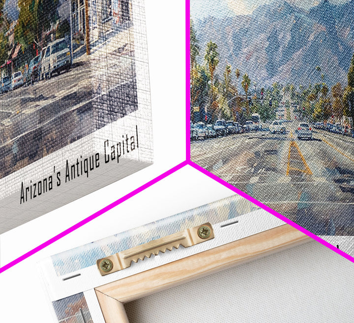 Glendale Arizona Panoramic Watercolor Painting, Urban Framed Canvas Print, Cityscape Wall Art for Office, Travel Decor, Home Gift Idea
