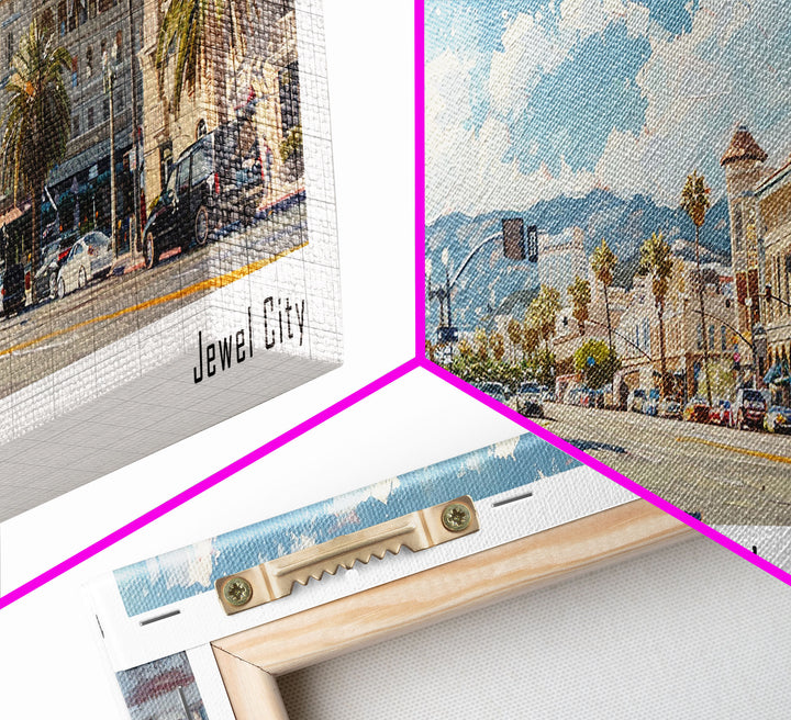 Glendale California Panoramic Watercolor Painting, Urban Framed Canvas Print, Cityscape Wall Art for Living Room, Travel Poster, Home Decor, City Gift Idea