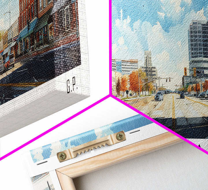 Grand Prairie Texas Panoramic Watercolor Painting, Urban Framed Canvas Print, Cityscape Wall Art for Living Room, Travel Decor, Home Gift Idea