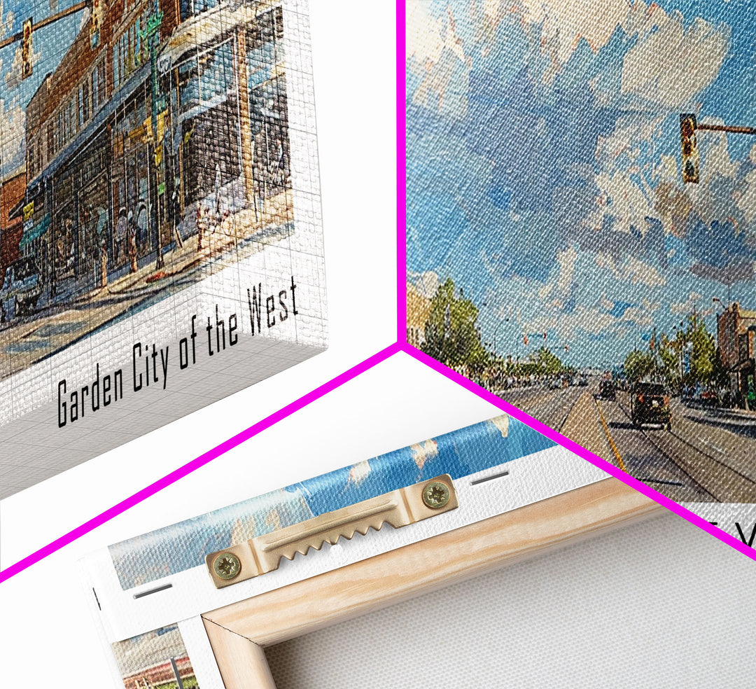 Greeley Colorado Panoramic Watercolor Painting, Urban Framed Canvas Print, Cityscape Wall Art for Living Room, Travel Poster, Home Decor, City Gift Idea